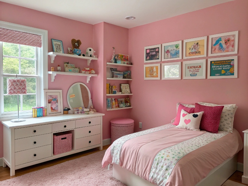 اتاق خواب با رنگ دیوار صورتی