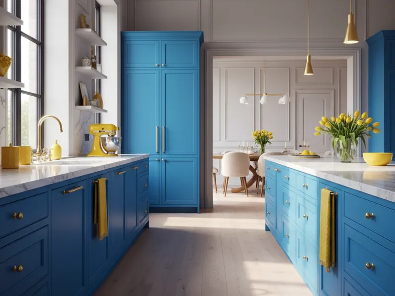 ترکیب رنگ زرد و ابی در دکوراسیون