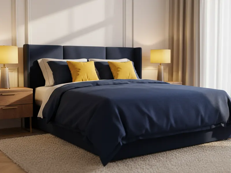 ترکیب رنگ زرد و سرمه ای در دکوراسیون