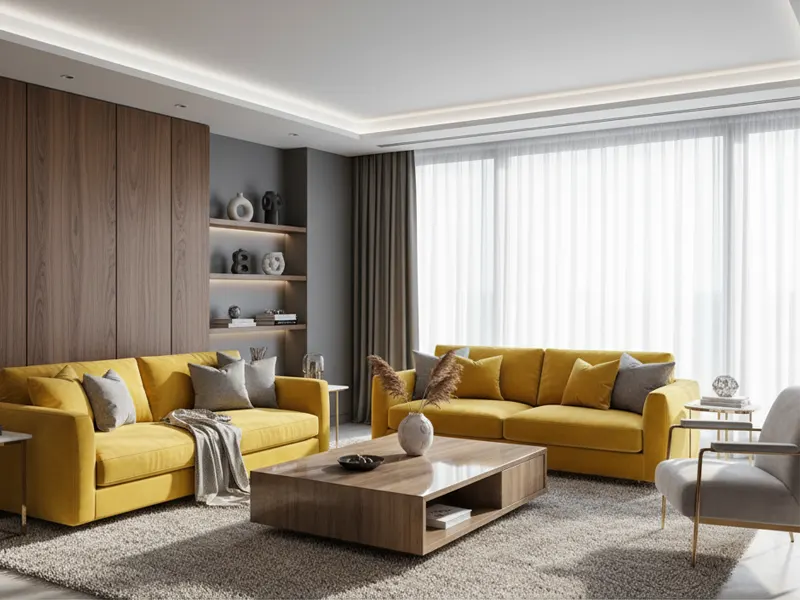 ترکیب رنگ زرد و طوسی در دکوراسیون داخلی