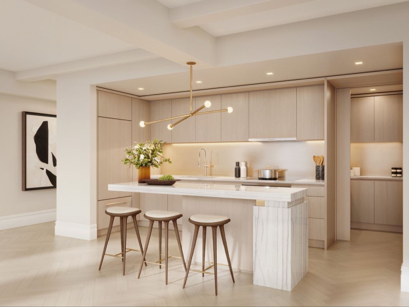 ترکیب رنگ سفید و کرم در کابینت آشپزخانه