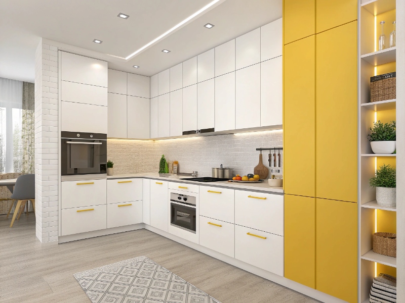 کابینت آشپزخانه سفید، زرد